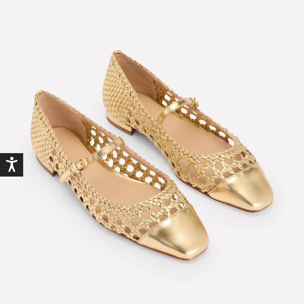 Boden Woven Penelope Mary Jane Flats - Gold, size 37